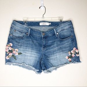 Torrid Flower Embroided Faded Denim Shorts